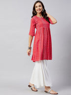 InWeave Women's Red Bandhani Shrot Anarkali Kurta | Grocsy