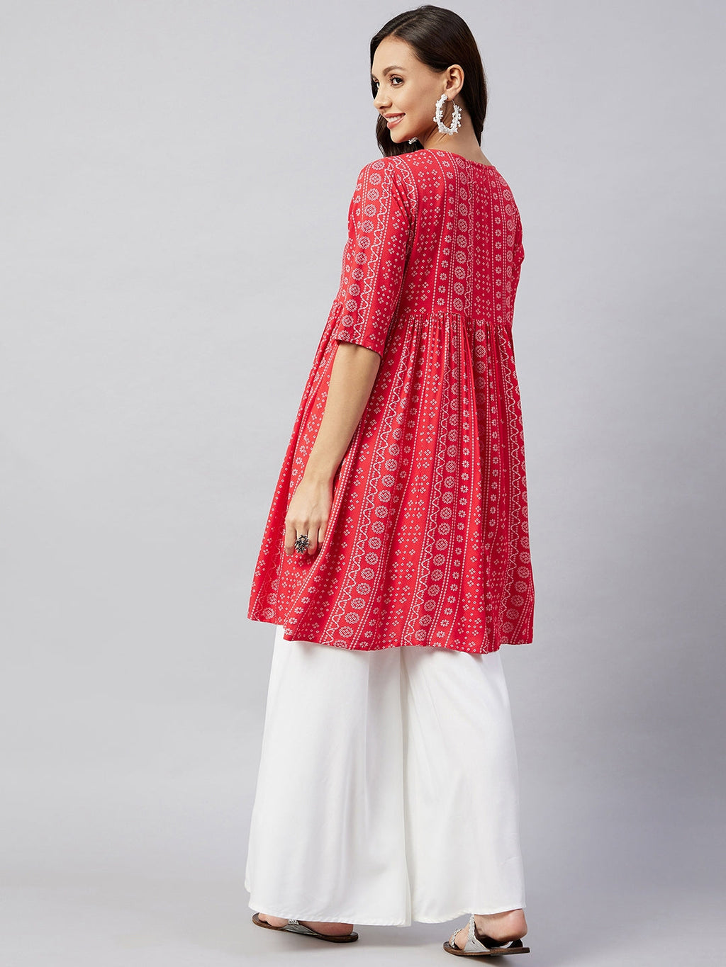 InWeave Women's Red Bandhani Shrot Anarkali Kurta | Grocsy