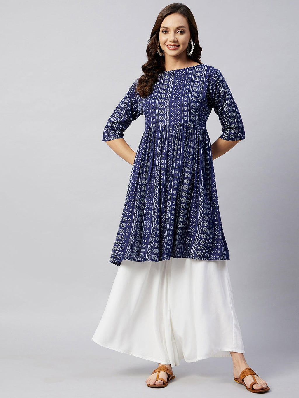 InWeave Women's Blue Bandhani Shrot Anarkali Kurta | Grocsy