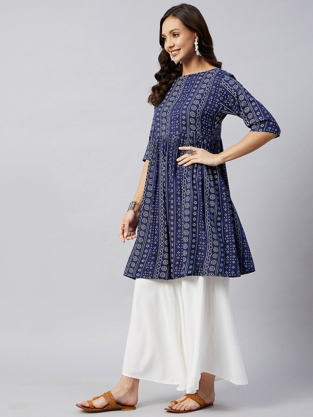 InWeave Women's Blue Bandhani Shrot Anarkali Kurta | Grocsy