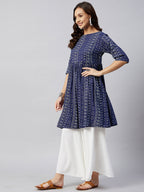 InWeave Women's Blue Bandhani Shrot Anarkali Kurta | Grocsy