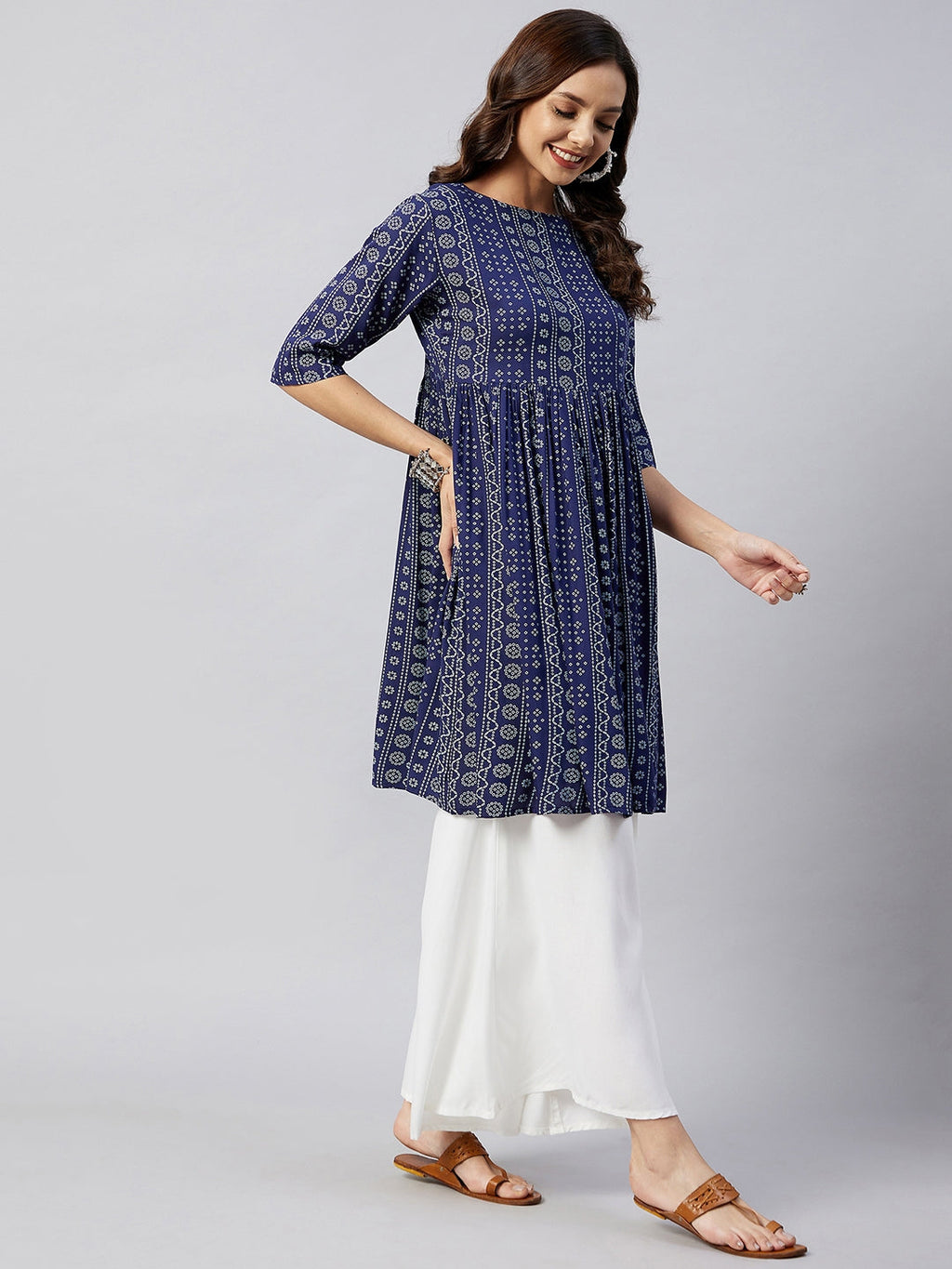InWeave Women's Blue Bandhani Shrot Anarkali Kurta | Grocsy