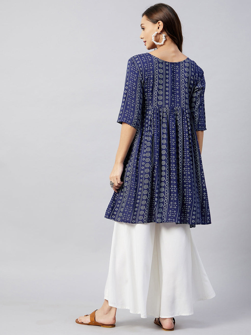 InWeave Women's Blue Bandhani Shrot Anarkali Kurta | Grocsy