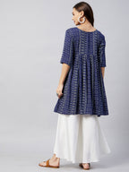 InWeave Women's Blue Bandhani Shrot Anarkali Kurta | Grocsy
