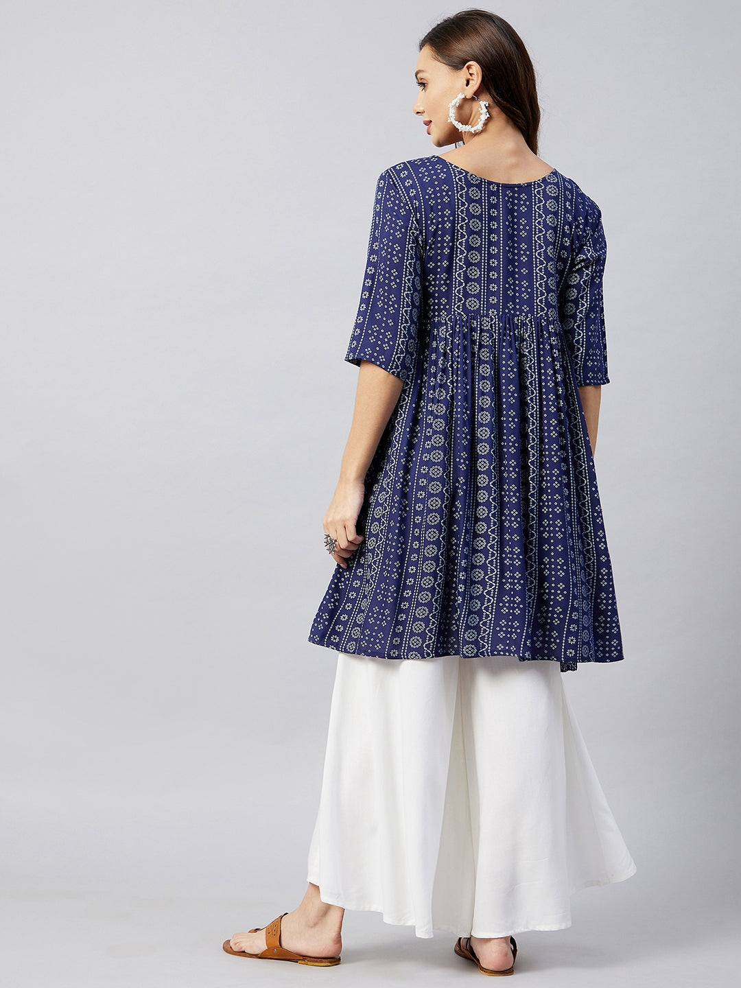 InWeave Women's Blue Bandhani Shrot Anarkali Kurta | Grocsy