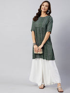 InWeave Women's Green Bandhani Shrot Anarkali Kurta | Grocsy