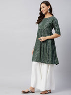 InWeave Women's Green Bandhani Shrot Anarkali Kurta | Grocsy