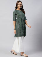InWeave Women's Green Bandhani Shrot Anarkali Kurta | Grocsy