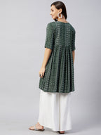 InWeave Women's Green Bandhani Shrot Anarkali Kurta | Grocsy