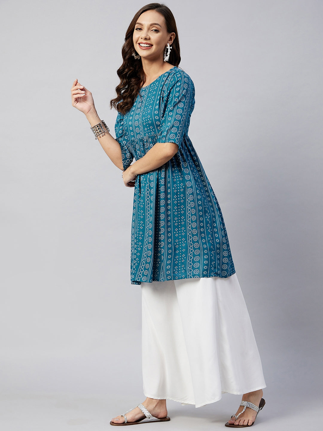 InWeave Women's Ocean Bandhani Shrot Anarkali Kurta | Grocsy