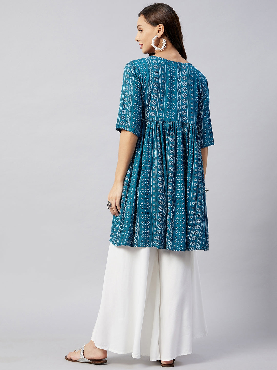 InWeave Women's Ocean Bandhani Shrot Anarkali Kurta | Grocsy