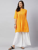 InWeave Women's Yellow Bandhani Short Anarkali Kurta | Grocsy