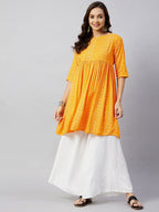 InWeave Women's Yellow Bandhani Short Anarkali Kurta | Grocsy