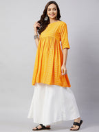InWeave Women's Yellow Bandhani Short Anarkali Kurta | Grocsy