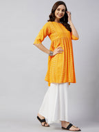 InWeave Women's Yellow Bandhani Short Anarkali Kurta | Grocsy