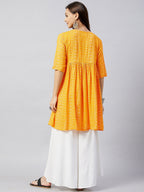 InWeave Women's Yellow Bandhani Short Anarkali Kurta | Grocsy