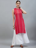 InWeave Women's Red Bandhej Halter Kurta | Grocsy