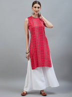 InWeave Women's Red Bandhej Halter Kurta | Grocsy