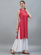 InWeave Women's Red Bandhej Halter Kurta | Grocsy