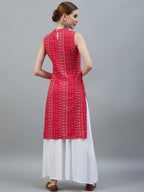 InWeave Women's Red Bandhej Halter Kurta | Grocsy