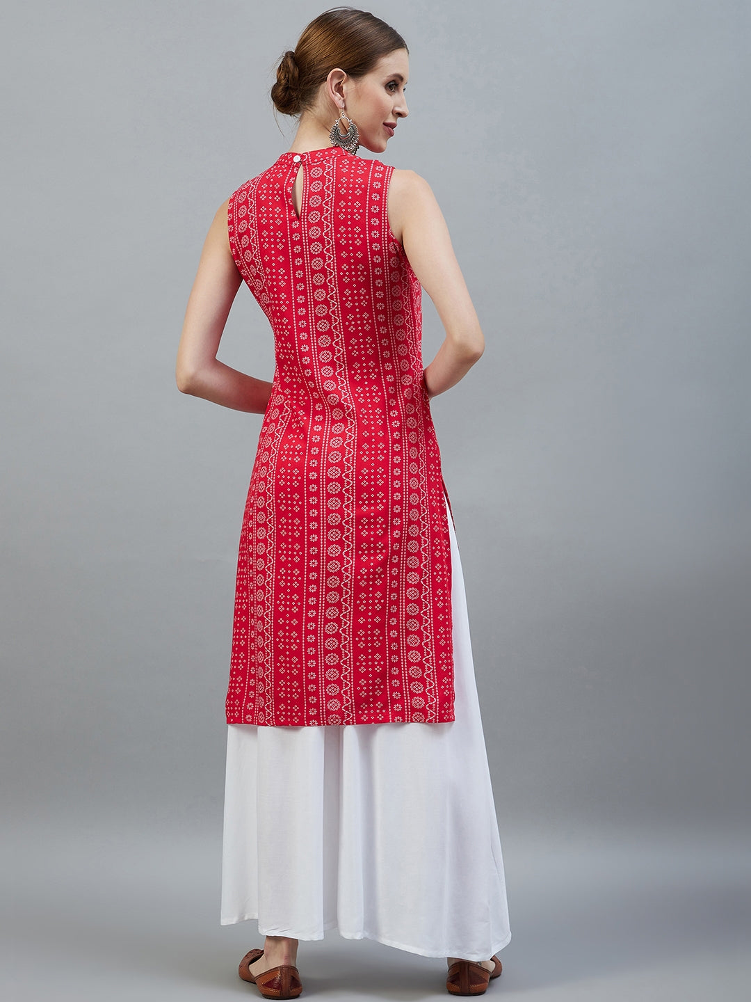InWeave Women's Red Bandhej Halter Kurta | Grocsy