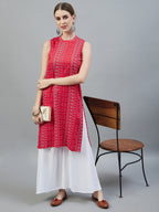InWeave Women's Red Bandhej Halter Kurta | Grocsy