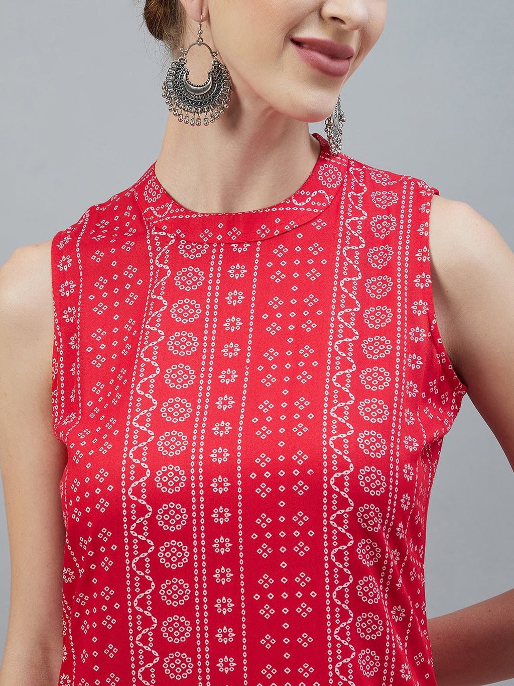 InWeave Women's Red Bandhej Halter Kurta | Grocsy