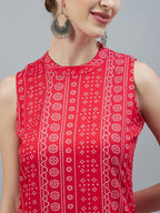 InWeave Women's Red Bandhej Halter Kurta | Grocsy