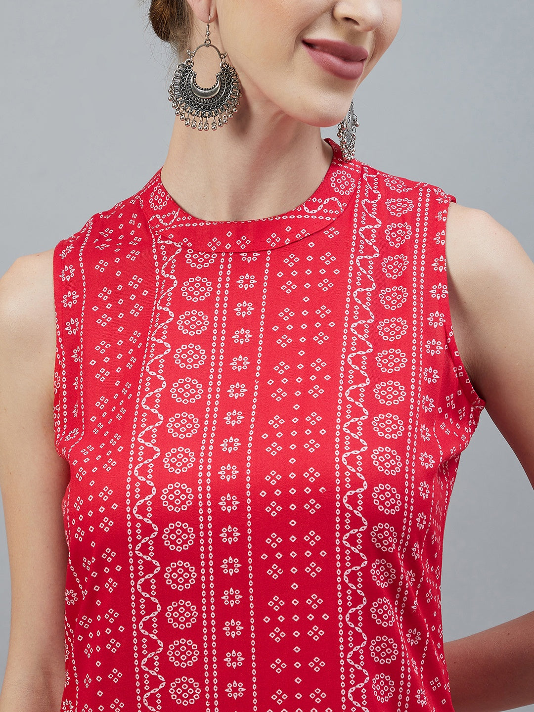 InWeave Women's Red Bandhej Halter Kurta | Grocsy