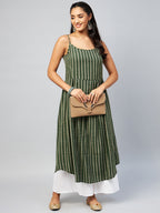 InWeave Women's Green Zig Zag Print Strappy Kurta | Grocsy