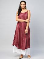 InWeave Women's Maroon Zig Zag Print Strappy Kurta | Grocsy