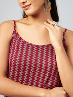 InWeave Women's Maroon Zig Zag Print Strappy Kurta | Grocsy