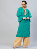 InWeave Women's Aqua Blue Organza Sleeve Gota Work Kurta | Grocsy