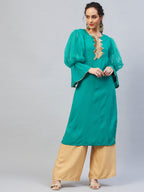 InWeave Women's Aqua Blue Organza Sleeve Gota Work Kurta | Grocsy