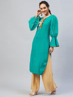 InWeave Women's Aqua Blue Organza Sleeve Gota Work Kurta | Grocsy