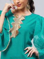 InWeave Women's Aqua Blue Organza Sleeve Gota Work Kurta | Grocsy