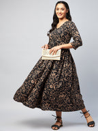 InWeave Women's Black Jaal Print Long Anarkali Kurta | Grocsy