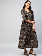 InWeave Women's Black Jaal Print Long Anarkali Kurta | Grocsy
