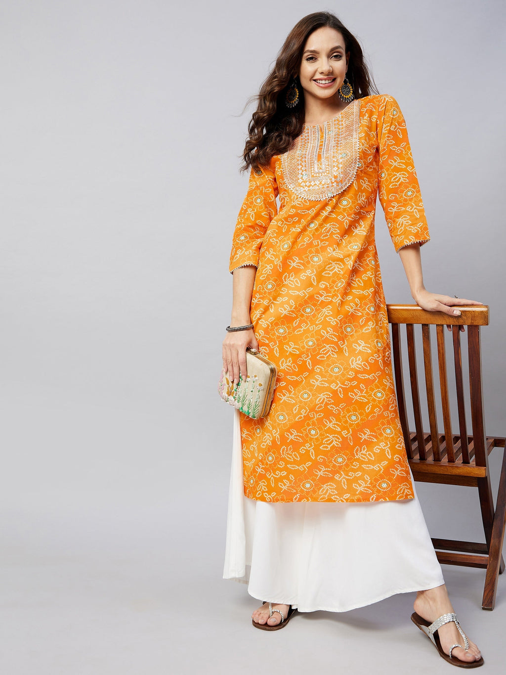 InWeave Women's Canary Orange Work Straight Kurta | Grocsy