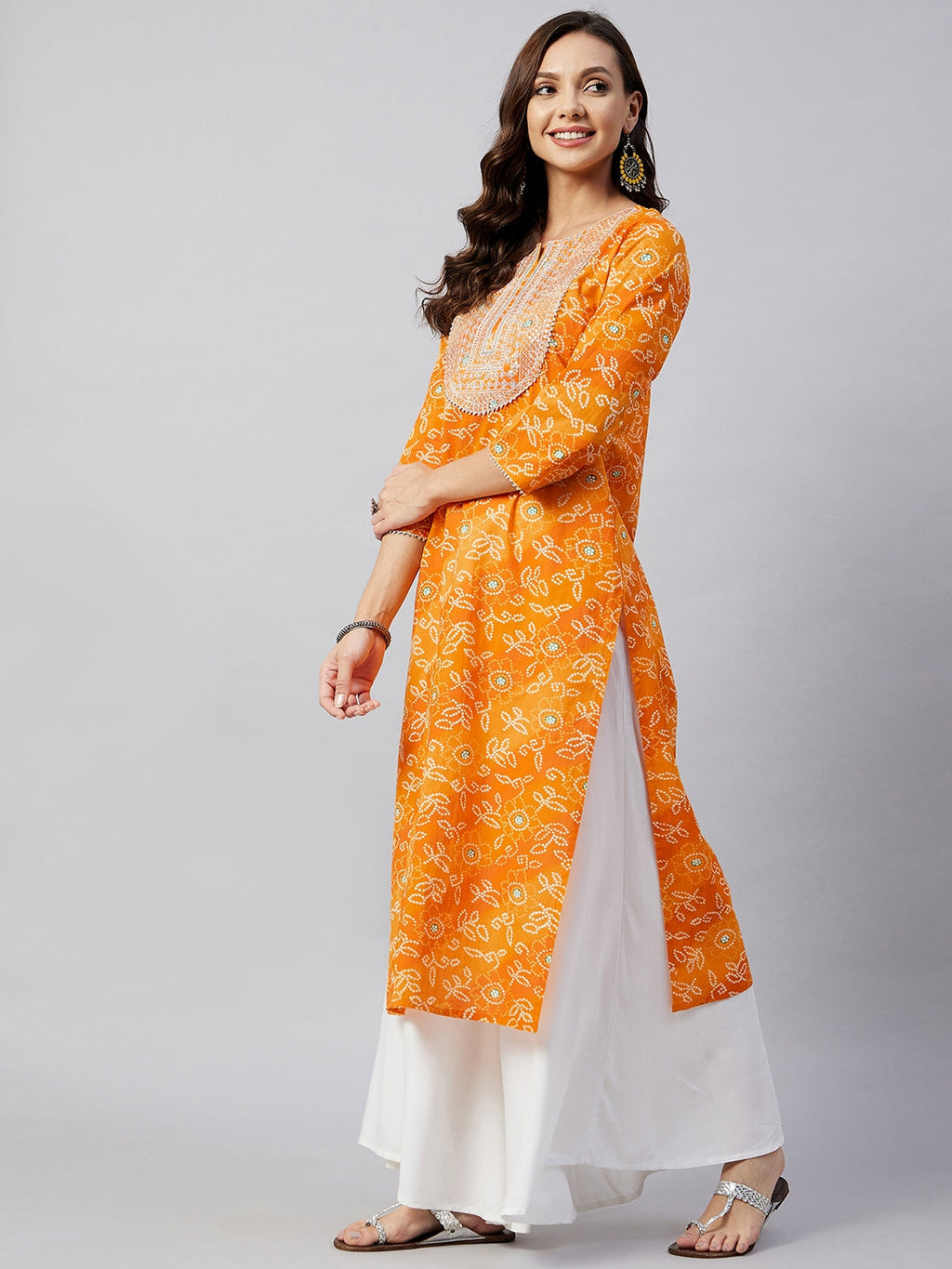InWeave Women's Canary Orange Work Straight Kurta | Grocsy