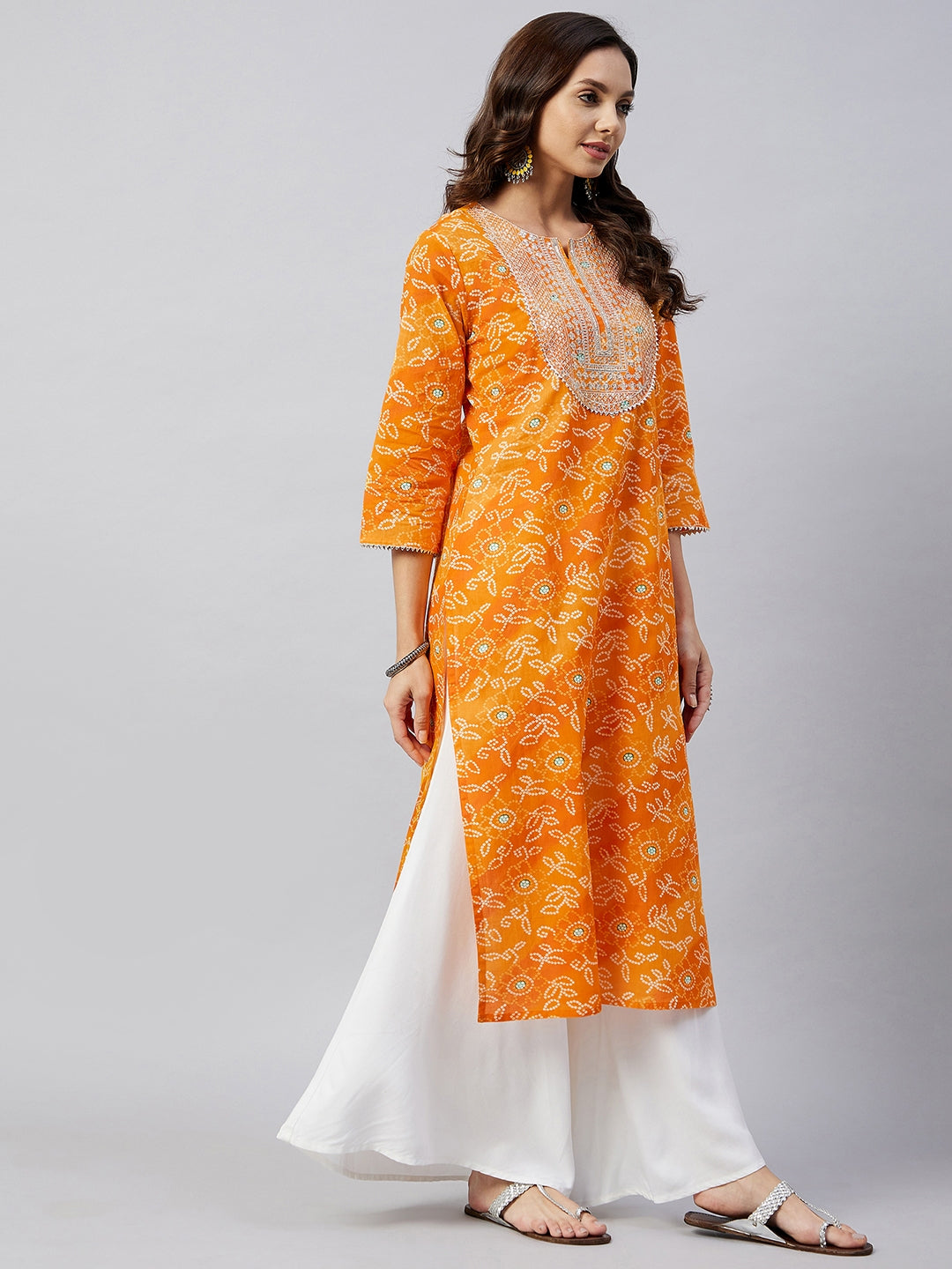 InWeave Women's Canary Orange Work Straight Kurta | Grocsy