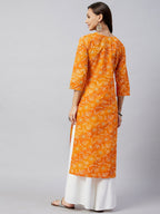 InWeave Women's Canary Orange Work Straight Kurta | Grocsy