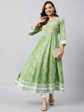InWeave Women's Mint Green Mirror Work Anarkali Kurta | Grocsy