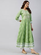 InWeave Women's Mint Green Mirror Work Anarkali Kurta | Grocsy