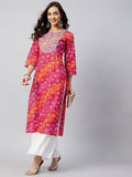InWeave Women's Pink Orange Shaded Work Straight Kurta | Grocsy