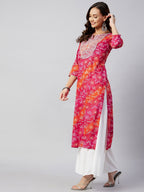 InWeave Women's Pink Orange Shaded Work Straight Kurta | Grocsy