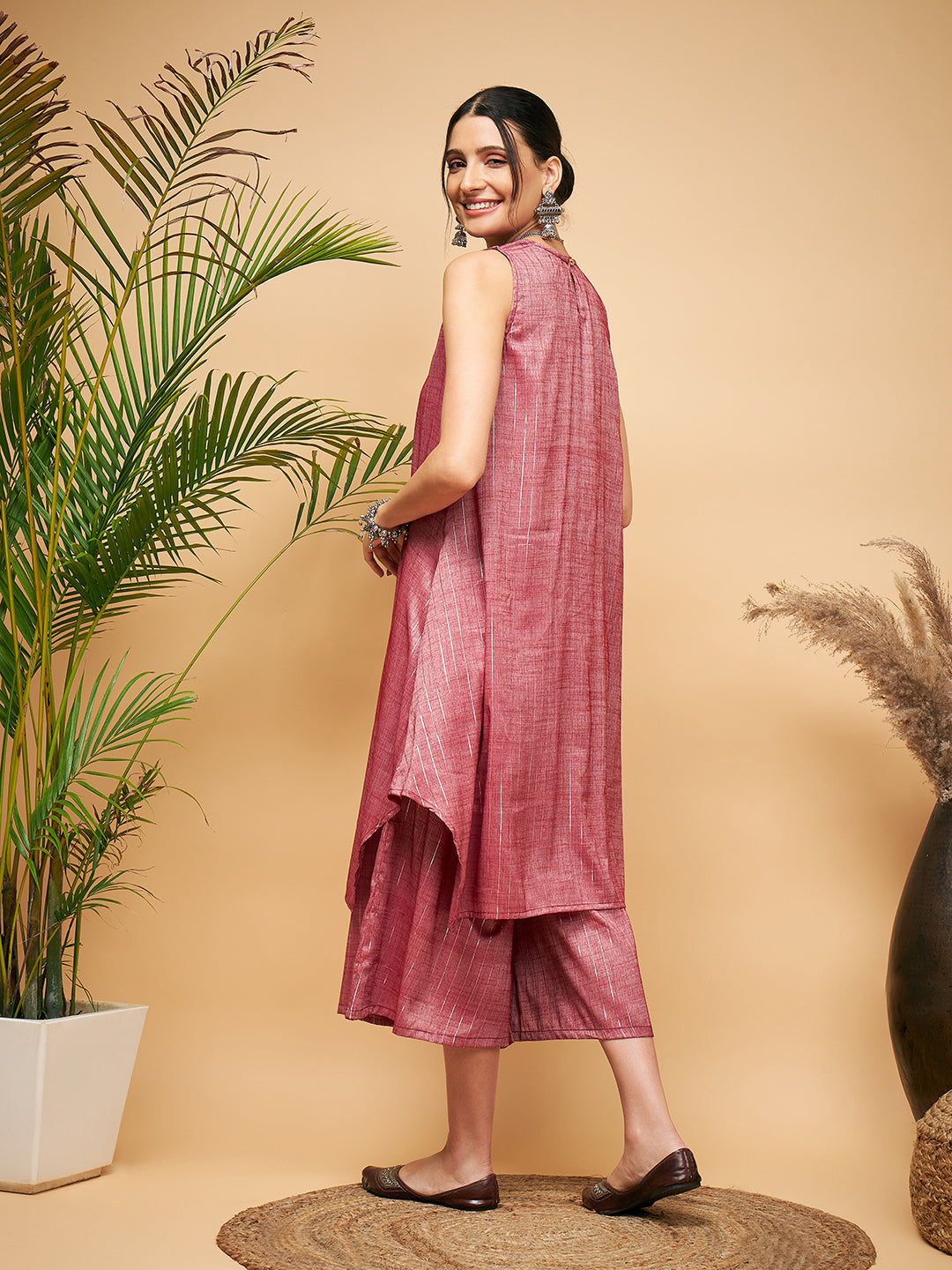 InWeave Wine Lurex Short Kurta | Grocsy