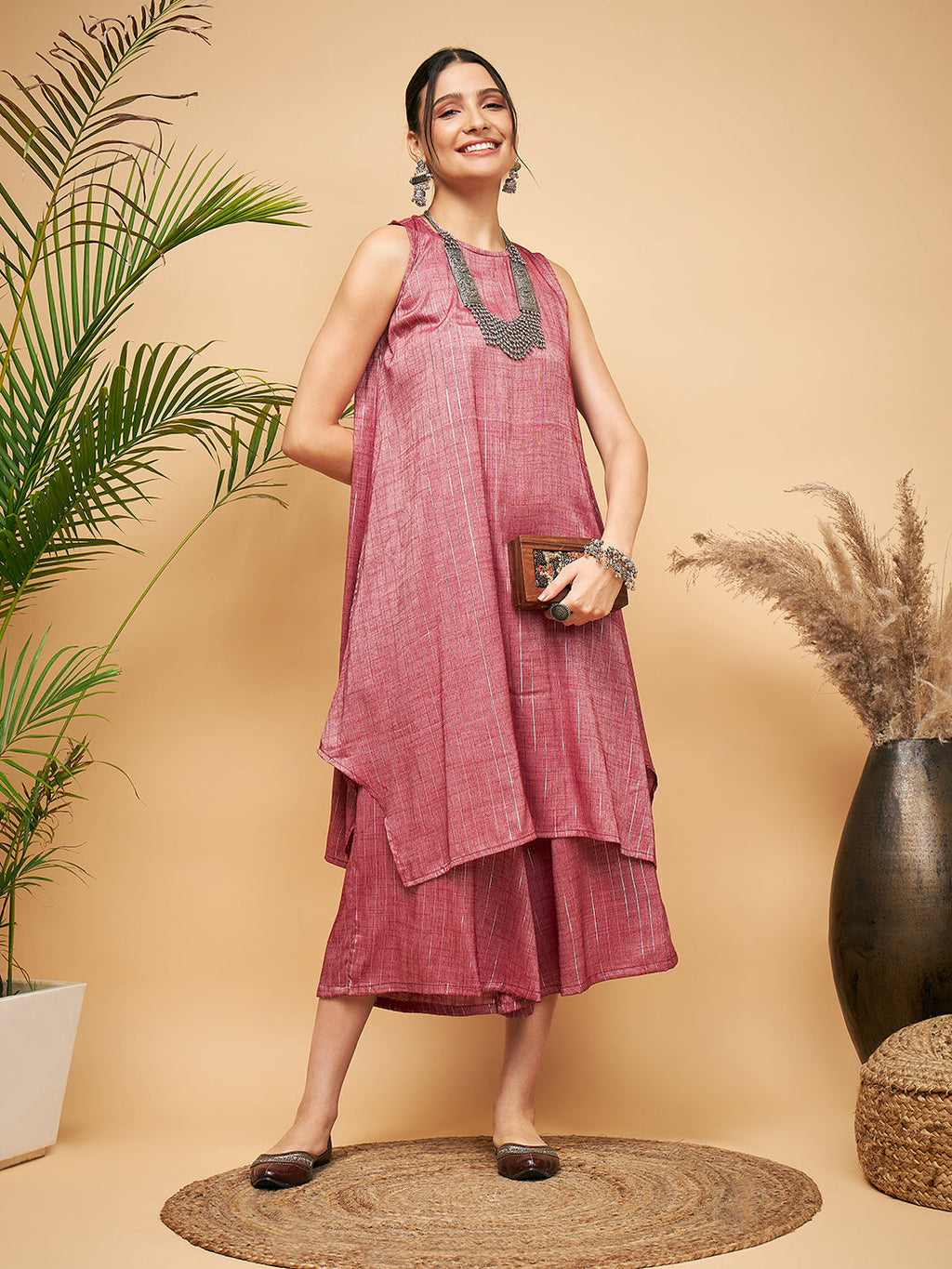 InWeave Wine Lurex Short Kurta | Grocsy