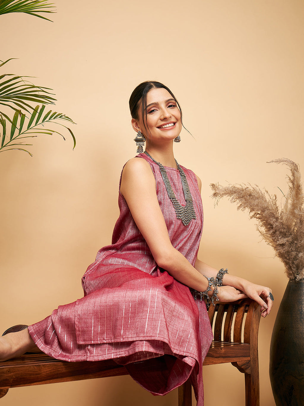 InWeave Wine Lurex Short Kurta | Grocsy