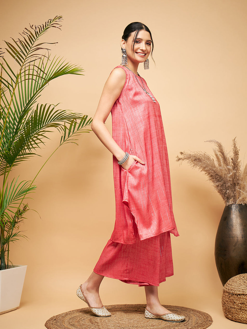 InWeave Red Lurex Short Kurta | Grocsy